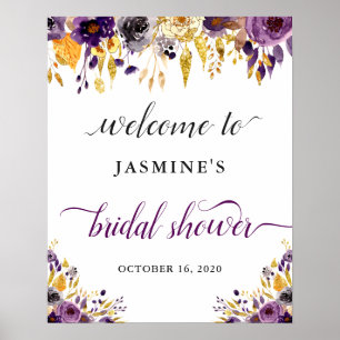 Mooie Paarse Gouden Bloem Bruidsdouche Bord Poster