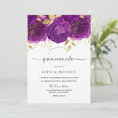 Mooie Paarse & Gouden Bloemrijke Schitterende Quin Kaart (Staand voorkant)