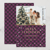 Mooie Paarse gouden buffel geruite foto Feestdagenkaart (Voorkant / Achterkant)