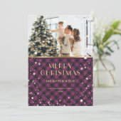 Mooie Paarse gouden buffel geruite foto Feestdagenkaart (Staand voorkant)