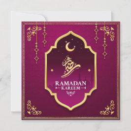 Mooie Paarse gouden halve maan Ramadan Mubarak Feestdagenkaart