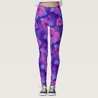 Mooie paarse hibiscusbloemen leggings