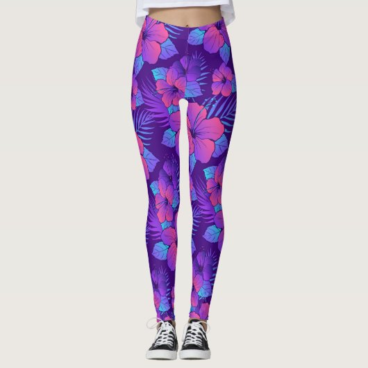 Mooie paarse hibiscusbloemen leggings (Voorkant)