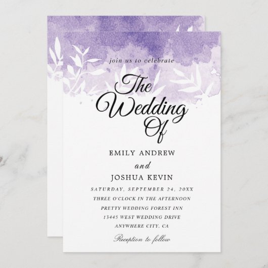 mooie paarse huwelijksuitnodiging kaart (Voorkant / Achterkant)