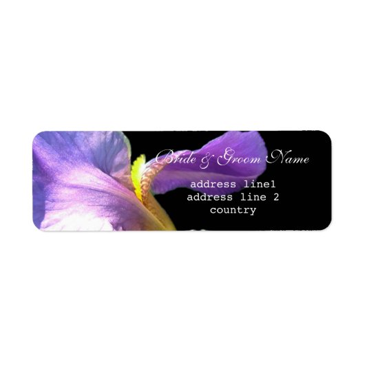 Mooie paarse iris bloem bruid en bruidegom adres etiket (Voorkant)
