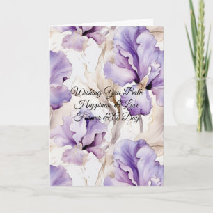 Mooie Paarse Iris Champagne Crème Bloemige Bruilof Kaart