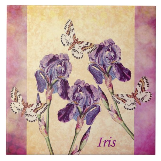 Mooie Paarse Iris Flowers en Butterfly Tegeltje (Voorkant)