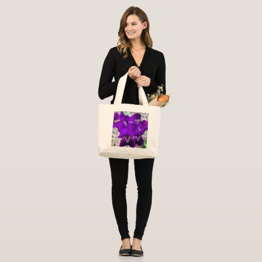 Mooie paarse iris grote tote bag (Voorkant (model))