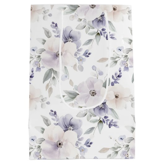 Mooie Paarse Ivoor Lavendel Bloemen Bruidsdouche Medium Cadeauzakje (Achterkant)