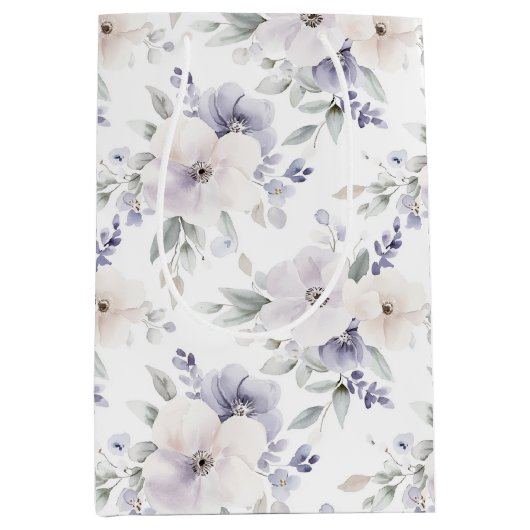 Mooie Paarse Ivoor Lavendel Bloemen Bruiloft Feest Medium Cadeauzakje (Voorkant)