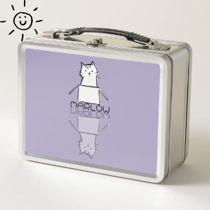 Mooie Paarse Kat Reflectie Doodle Aangepaste Naam
