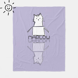 Mooie Paarse Kat Reflectie Doodle Aangepaste Naam Fleece Deken