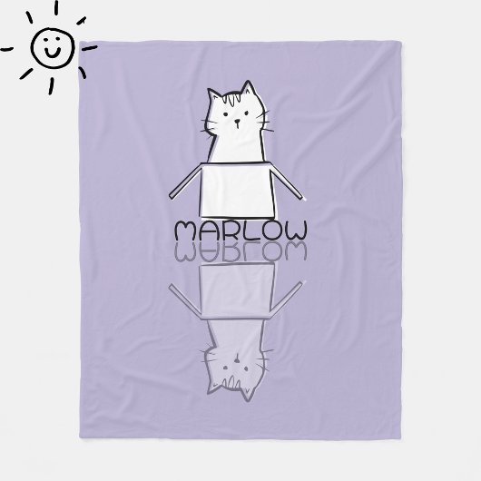 Mooie Paarse Kat Reflectie Doodle Aangepaste Naam Fleece Deken