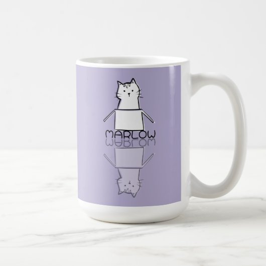 Mooie Paarse Kat Reflectie Doodle Aangepaste Naam Koffiemok (Rechts)