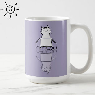 Mooie Paarse Kat Reflectie Doodle Aangepaste Naam Koffiemok