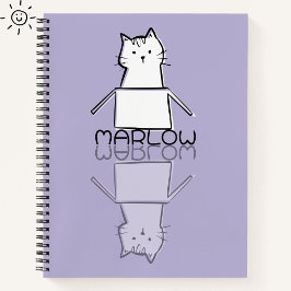 Mooie Paarse Kat Reflectie Doodle Aangepaste Naam Notitieboek