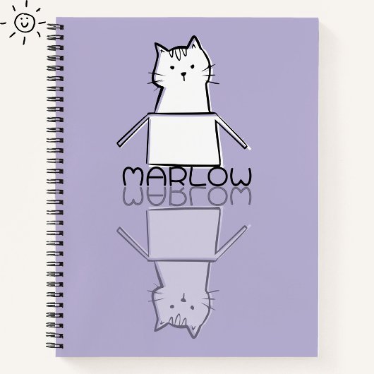 Mooie Paarse Kat Reflectie Doodle Aangepaste Naam Notitieboek