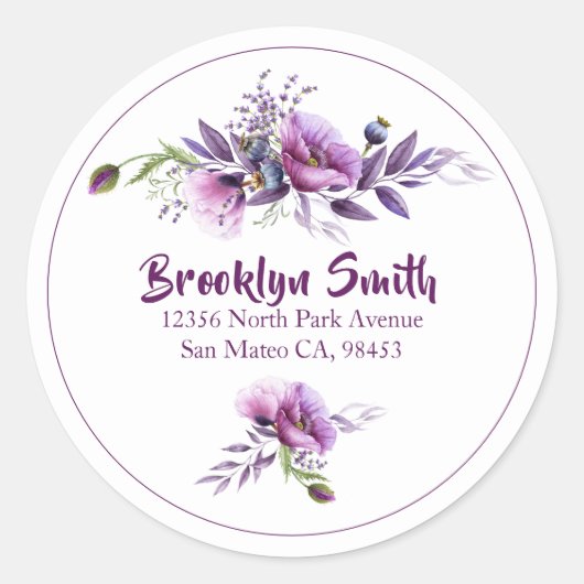Mooie Paarse klaprozen adres envelop afdichting Ronde Sticker (Voorkant)