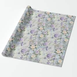 Mooie Paarse Lavendel Witte Rozen Bloemige Bruilof Cadeaupapier