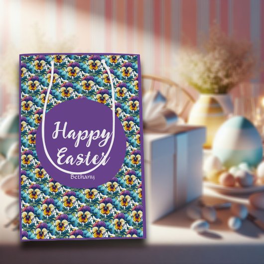 Mooie Paarse Lente Viooltjes Patch Patroon Pasen Medium Cadeauzakje