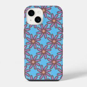 Mooie Paarse Madeliefjes Op Blauwe Achtergrond iPhone 14 Hoesje