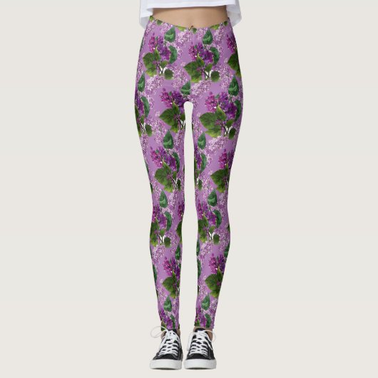 Mooie Paarse Mauve Lilace Flowers Leggings (Voorkant)