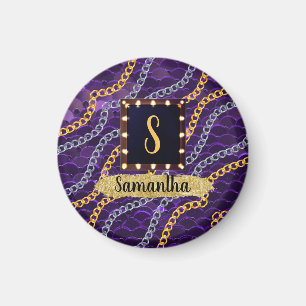 Mooie Paarse Monogram Elegante Chic Magneet