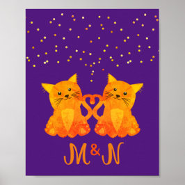 Mooie Paarse Oranje Kitten Koppel Twee Monogram  Poster
