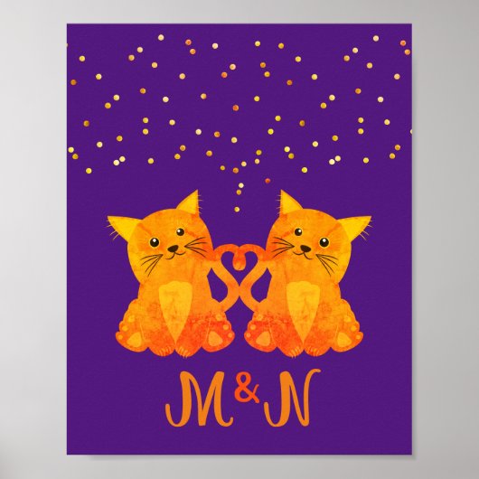 Mooie Paarse Oranje Kitten Koppel Twee Monogram  Poster (Voorkant)