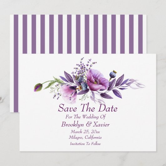 Mooie Paarse papavers Save The Date (Voorkant / Achterkant)