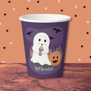 Mooie paarse papieren beker met Halloween-geest