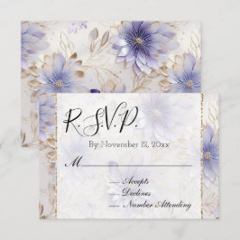 Mooie Paarse Parel Gouden Bloemige Trouw-RSVP Informatiekaartje