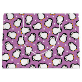 Mooie paarse pinguïnpatroon groot cadeauzakje (Voorkant)