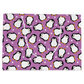 Mooie paarse pinguïnpatroon groot cadeauzakje (Achterkant)