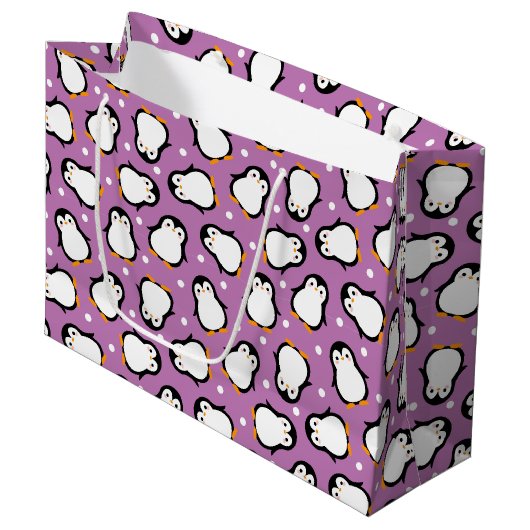 Mooie paarse pinguïnpatroon groot cadeauzakje (Voorkant Gekanteld)
