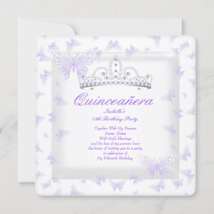 Mooie Paarse Quinceanera Feest Tiara Vlinder Kaart