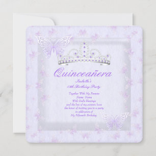 Mooie Paarse Quinceanera Feest Tiara Vlinders Kaart