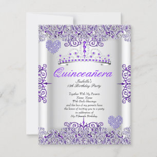Mooie Paarse Quinceanera Feesttiara Harten Kaart