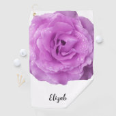 Mooie paarse roos bloem aangepaste naam dames golfhanddoek (Insitu)