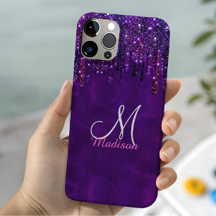 Mooie paarse roze eenhoorn glitterslijm monogram Case-Mate iPhone case