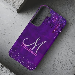 Mooie paarse roze eenhoorn glitterslijm monogram samsung galaxy hoesje