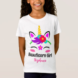 Mooie Paarse Roze Eenhoorn Rode Bloem T-shirt