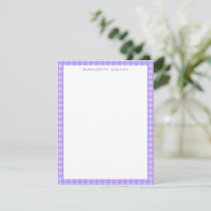 Mooie paarse roze gingham gepersonaliseerde briefp notitiekaartje