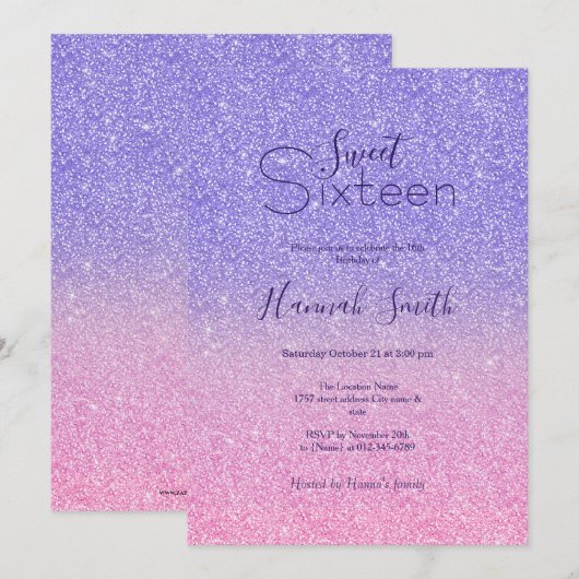 Mooie Paarse Roze Glitter Ombre Kaart (Voorkant / Achterkant)