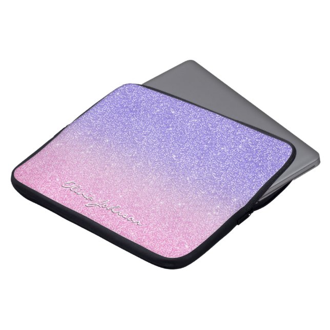 Mooie Paarse Roze Glitter Ombre Laptop Sleeve (Voorkant top)