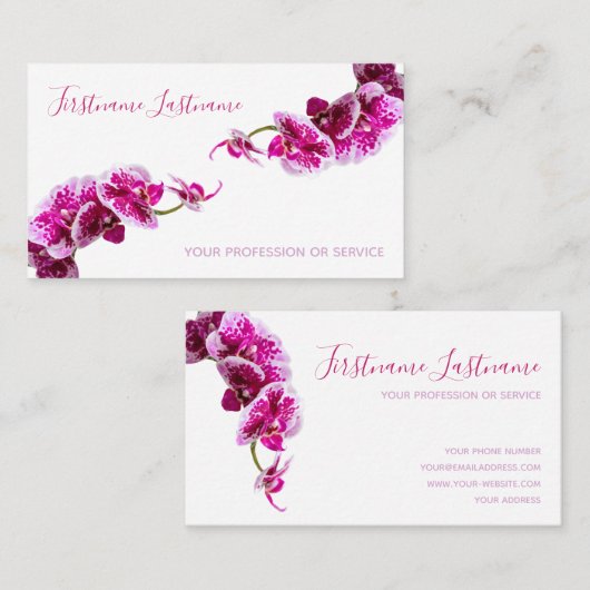 Mooie paarse roze orchidebloem op wit busi! visitekaartje (Voorkant / Achterkant)