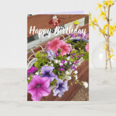 Mooie Paarse & Roze Petunia Tuin Verjaardag Kaart (Gele Bloem)