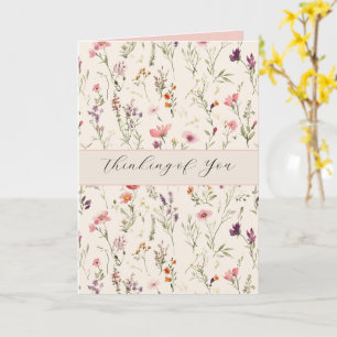 Mooie Paarse Roze Rode Bloemen Denkend Aan Jou Kaart