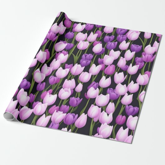 Mooie Paarse Roze Tulp Flora Art Cadeaupapier (Uitgerold)