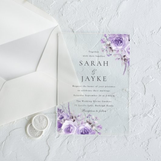 Mooie Paarse Rozen Elegante bruiloft Acryl Uitnodigingen